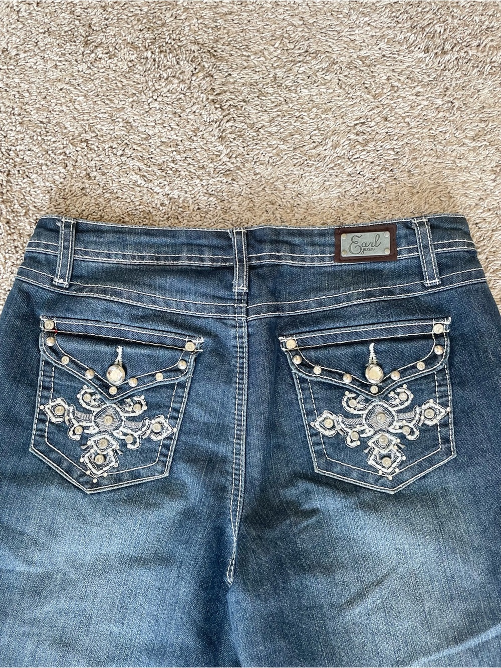 Earl Jean Women's Bootcut Jeans Bling Rhinestone Flap Pocket Y2K 29” Inseam